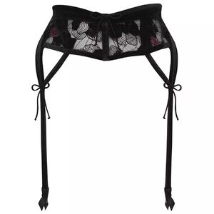 FOR LOVE & LEMONS Magnolia Garter Belt Black Velvet Lingerie Set XXS